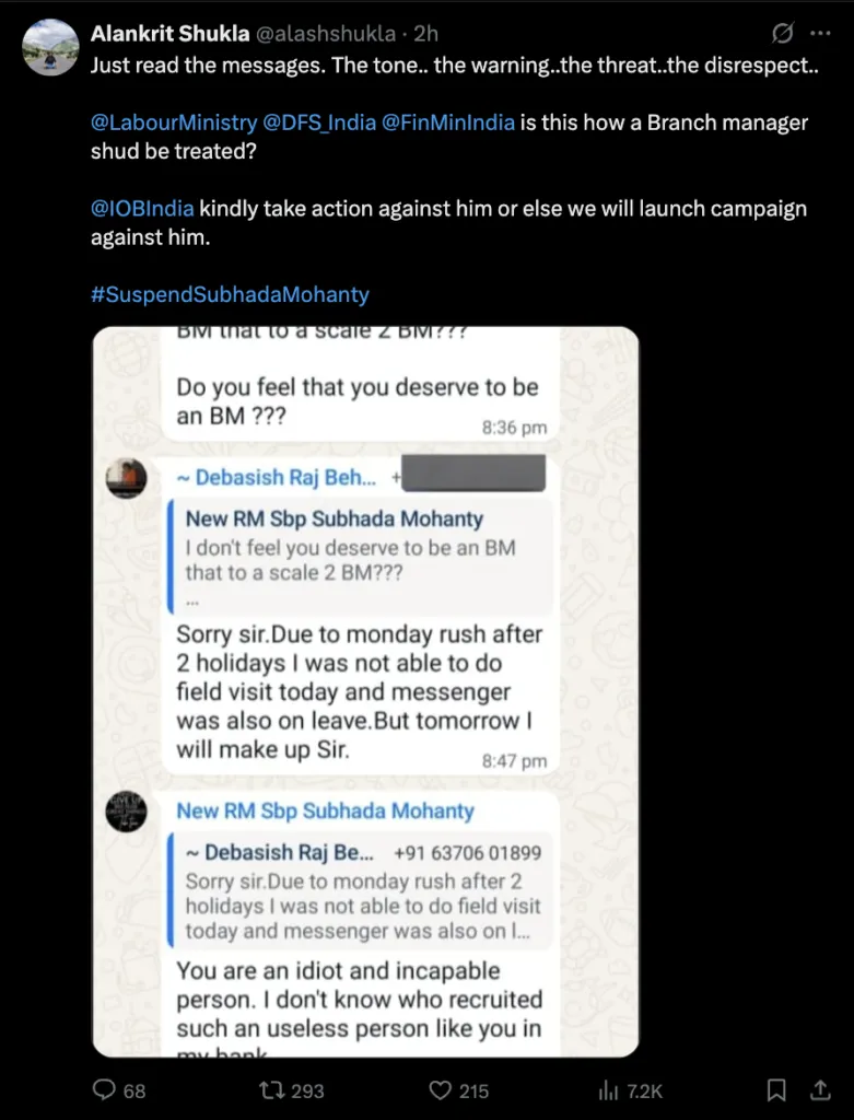 X (Twitter) Screenshot: Bank Employee raises voice against derogatory language